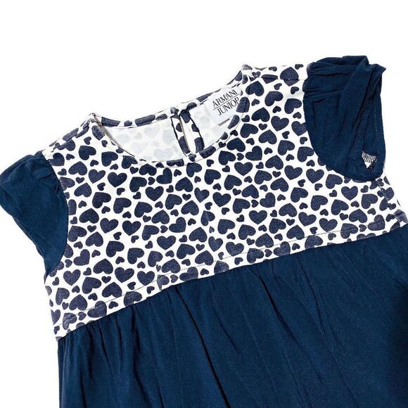 Armani Junior Heart Print Navy Blue High Low Dress - Picture 2 of 4